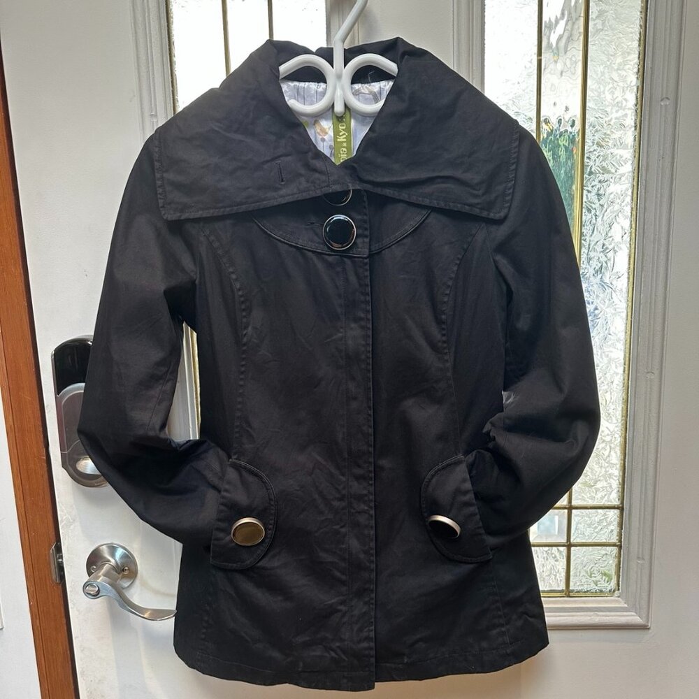 Soia & Kyo Black Trench Jacket XS Lightweight Designer Coat Bow Detail